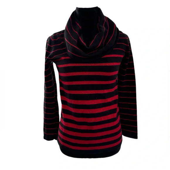 Jones New York Sweaters - Jones of New York Black & Red Striped Cowl Neck Sweater Size PS